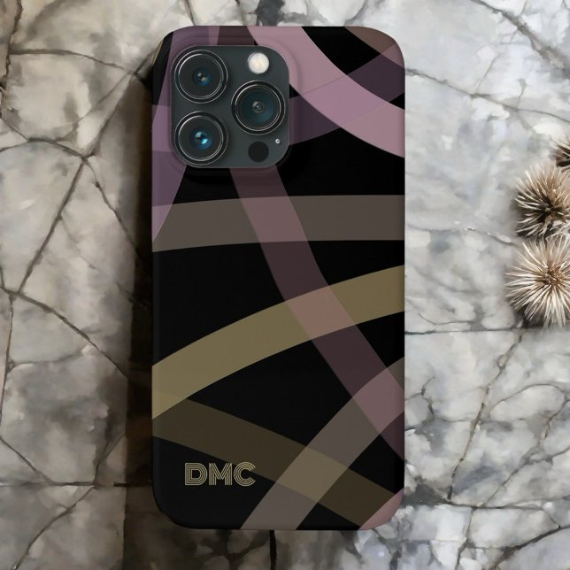 Monogram Black Gold Pink Stripes Minimalist Chic Case-Mate iPhone Case (Creator Uploaded)