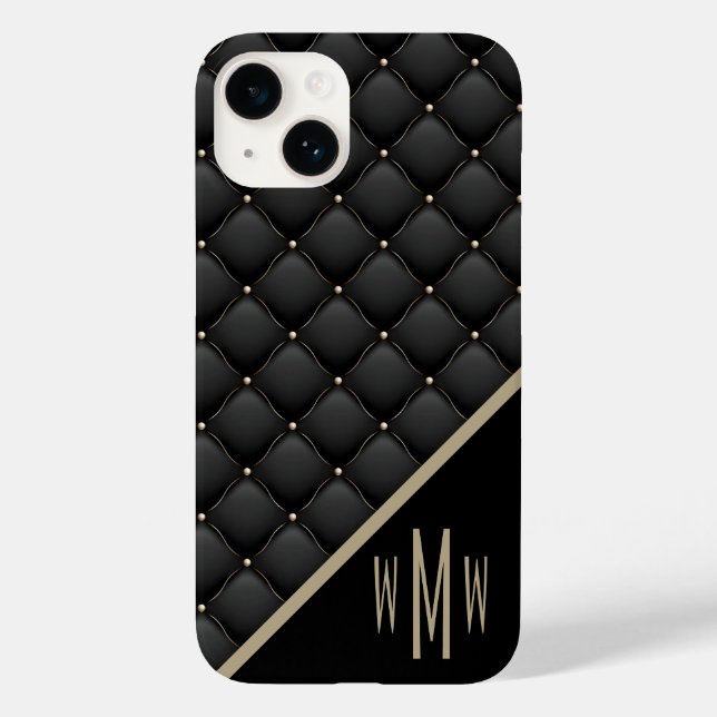  Monogram Black Gold Quilted Case-Mate iPhone Case (Back)