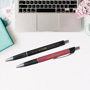 Monogram Black Gold Red Modern Minimalist Office Pen
