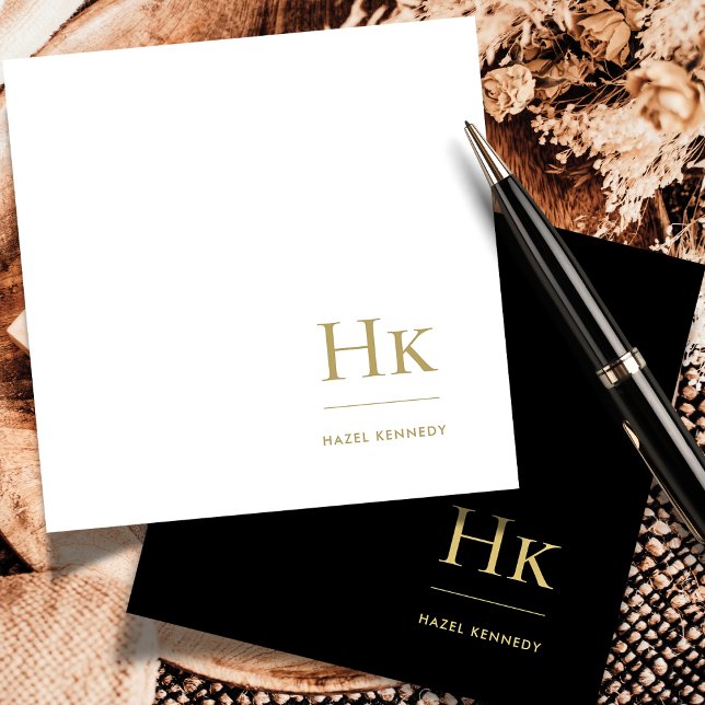 Monogram Black Gold Simple Elegant Social Notecard (Creator Uploaded)