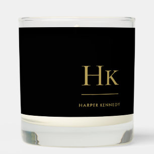 Monogram Black Gold Simple Monogrammed Scented Candle