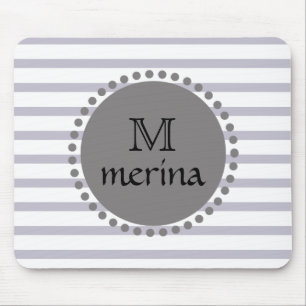 Monogram Black Gold Striped Circle Mouse Pad