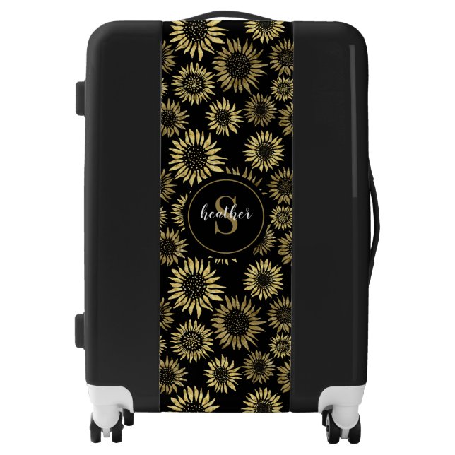 Monogram Black Gold Sunflower Luggage (Front)