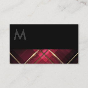 Monogram Black Gold Trim Lines Red Stripes Business Card