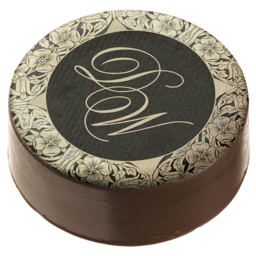 Monogram Black Gold Vintage Floral Elegant Wedding Chocolate Covered Oreo