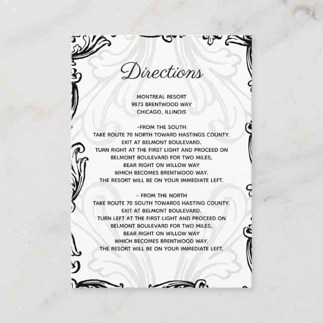 Monogram Black Gold Vintage wedding Details card (Front)
