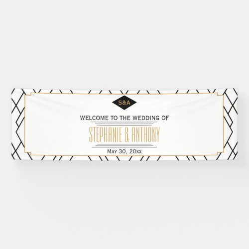 Monogram Black Gold White Art Deco Wedding Banner