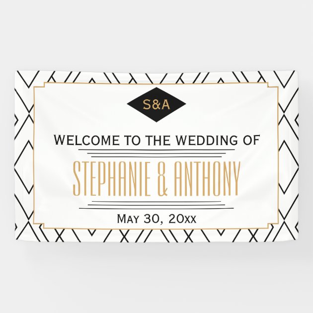 Monogram Black, Gold, White Art Deco Wedding Banner