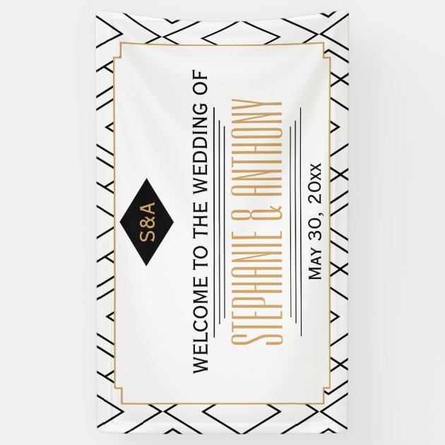 Monogram Black, Gold, White Art Deco Wedding Banner