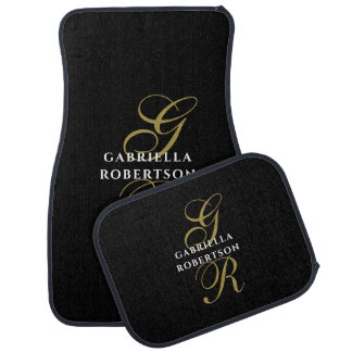 Monogram Black Gold White Minimalist Chic Elegant  Car Floor Mat