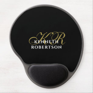 Monogram Black Gold White Minimalist Elegant  Gel Mouse Pad
