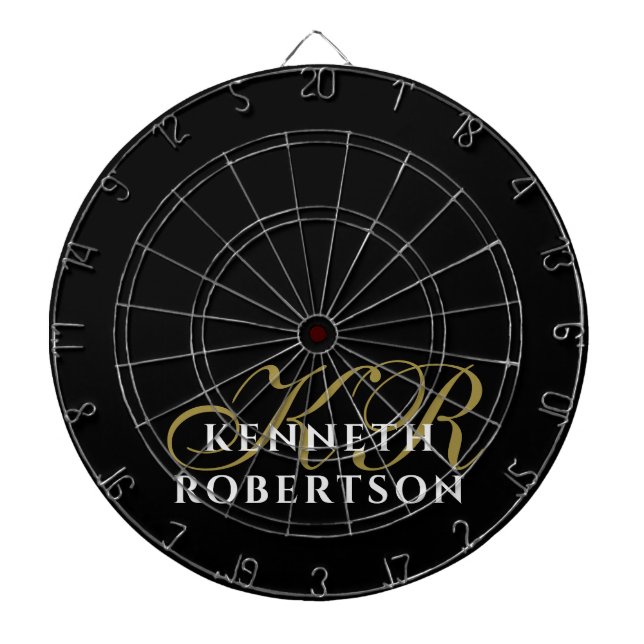 Monogram Black Gold White Minimalist Styling Men  Dart Board (Front)