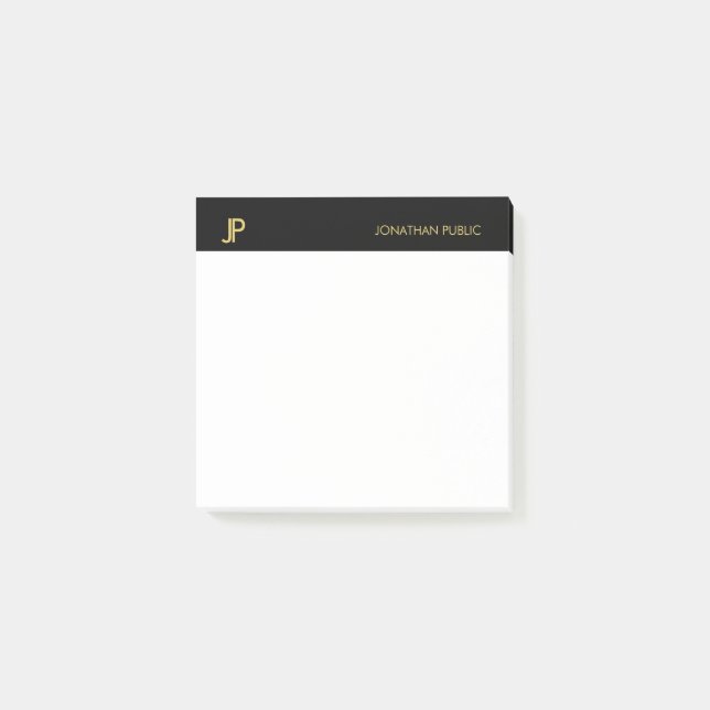 Monogram Black Gold White Modern Simple Template Post-it Notes (Front)