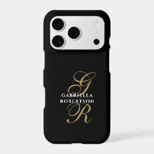 Monogram Black Gold White Name Elegant Chic Script iPhone 17 Pro Case