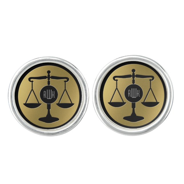 Monogram | Black Golden Scales of Justice Cufflinks (Front)