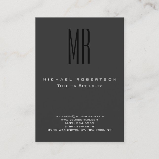 Monogram Black Gray Chubby Business Card (Front)