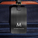 Monogram Black Gray Faux Metal Steel Styled Custom Luggage Tag<br><div class="desc">A stylish modern monogrammed luggage tag to help identify your belongings. Great for attaching to your luggage,  laptop bag,  golf bag,  carry-on,  and backpack. This product also makes a lovely gift for Father's Day,  birthdays,  graduations,  weddings,  and more. Please note,  metallic details are simulated.</div>