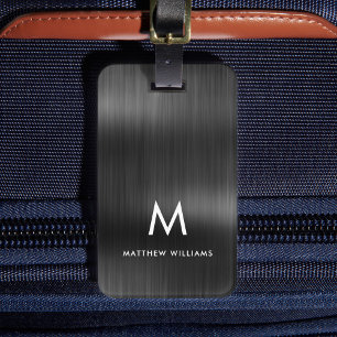 Monogram Black Gray Faux Metal Steel Styled Custom Luggage Tag
