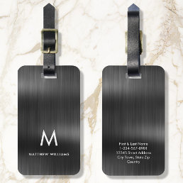 Monogram Black Gray Faux Metal Steel Styled Custom Luggage Tag