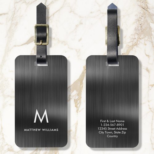 Monogram Black Gray Faux Metal Steel Styled Custom Luggage Tag