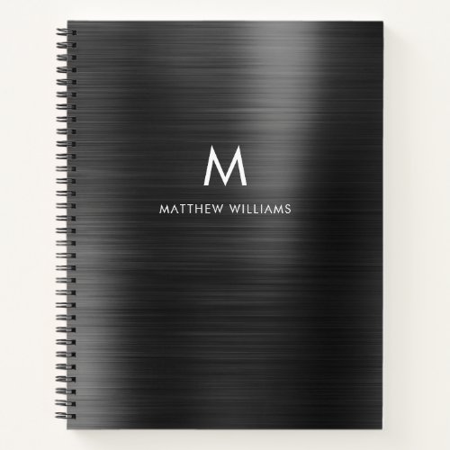 Monogram Black Gray Faux Metal Steel Styled Custom Notebook