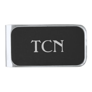 Monogram Black Gray Minimalist Gift for him Silver Finish Money Clip