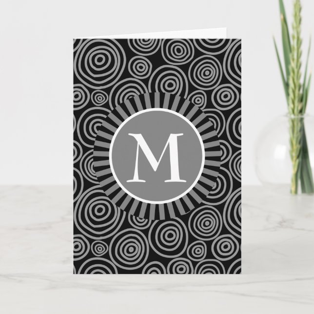 Monogram Black Gray Spirals - Mens Personalized Card (Front)