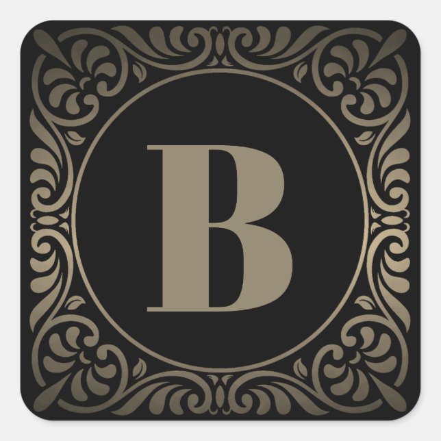 Monogram Black Gray Square Sticker (Front)