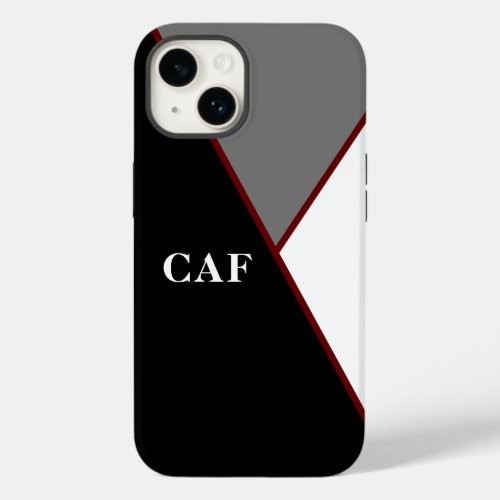 Monogram Black Gray White Red Geometric Minimalist Case_Mate iPhone 14 Case