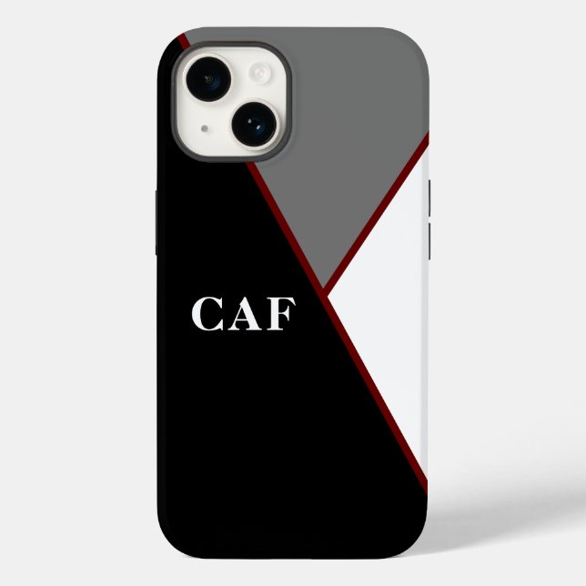 Monogram Black Gray White Red Geometric Minimalist Case-Mate iPhone Case (Back)
