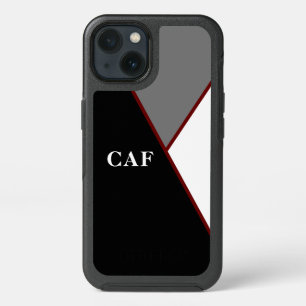 Monogram Black Gray White Red Geometric Otterbox iPhone 13 Case