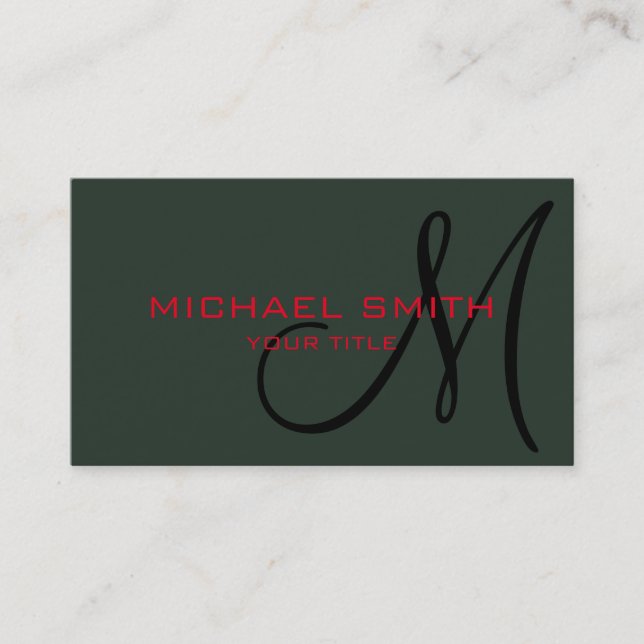 Monogram Black green color background Business Card (Front)