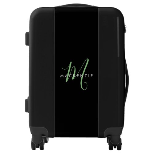 Monogram Black Green Modern Minimalist Initial Luggage