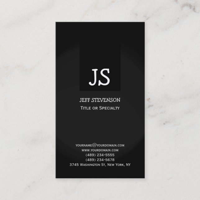 Monogram Black Grey Consultant Business Card (Front)