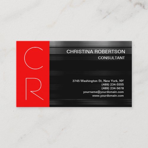 Monogram Black Grey Red Stripe Business Card