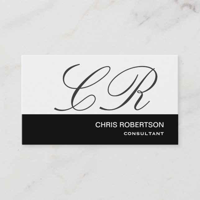 Monogram Black Grey White Consultant Business Card (Front)