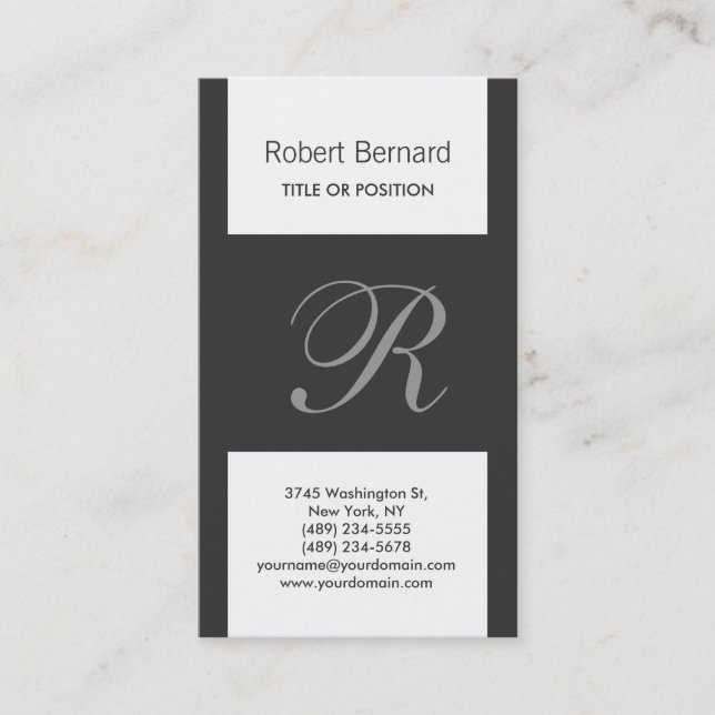 Monogram Black Grey White Modern Business Card (Front)