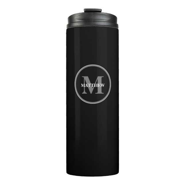 Monogram Black grey white Personalized Thermal Tumbler (Front)