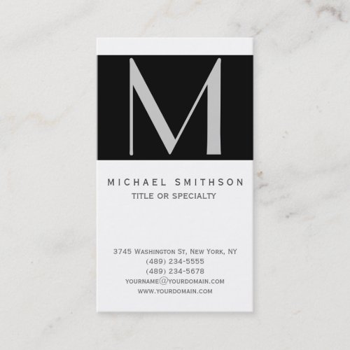 Monogram Black Grey White Simple Business Card