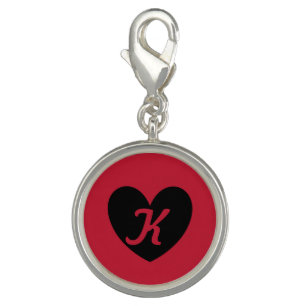 Monogram Black heart on red Charm