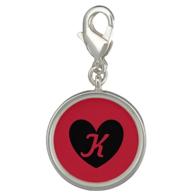 Monogram Black heart on red Charm (Front)