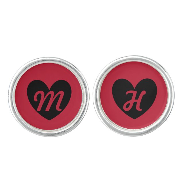 Monogram Black heart on red Cufflinks (Front)