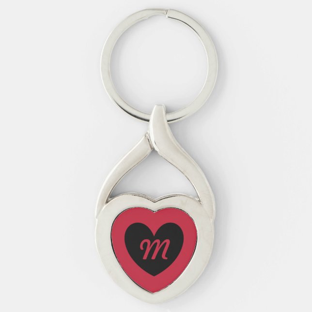 Monogram black heart on red keychain (Front)