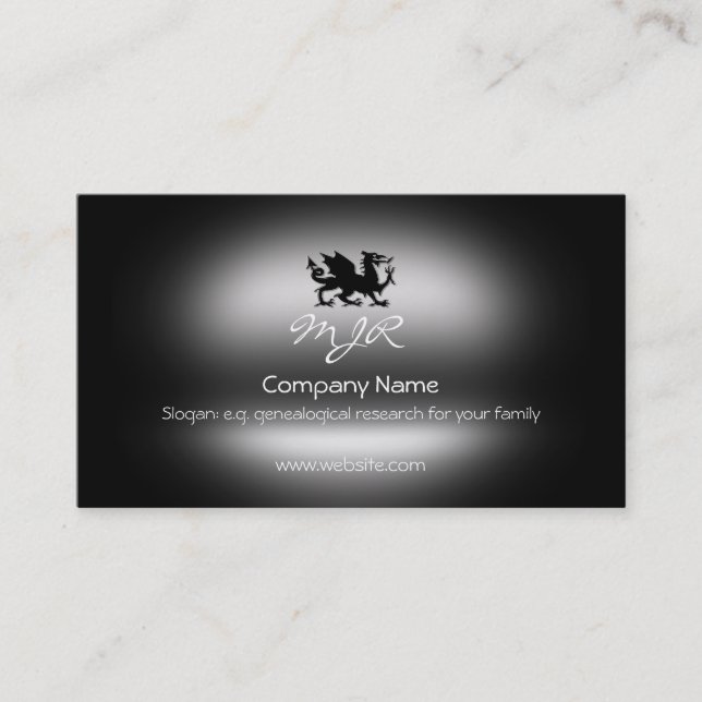 Monogram, Black Heraldic Dragon, metallic-effect Business Card (Front)