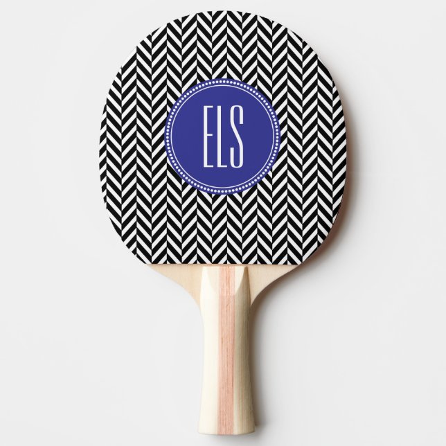 Monogram Black Herringbone Ping Pong Paddle (Front)
