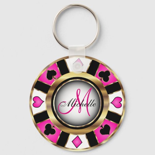 Monogram Black Hot Pink and Gold Las Vegas Style Keychain