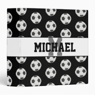 Monogram Black Initial Soccer Ball Pattern 3 Ring Binder