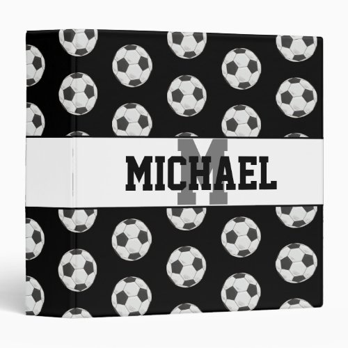 Monogram Black Initial Soccer Ball Pattern 3 Ring Binder