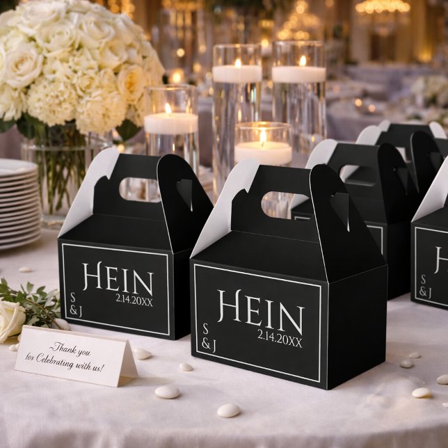 Monogram Black Initials Date Wedding  Favor Boxes (Creator Uploaded)