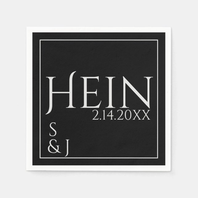 Monogram Black Initials Date Wedding  Napkins (Front)